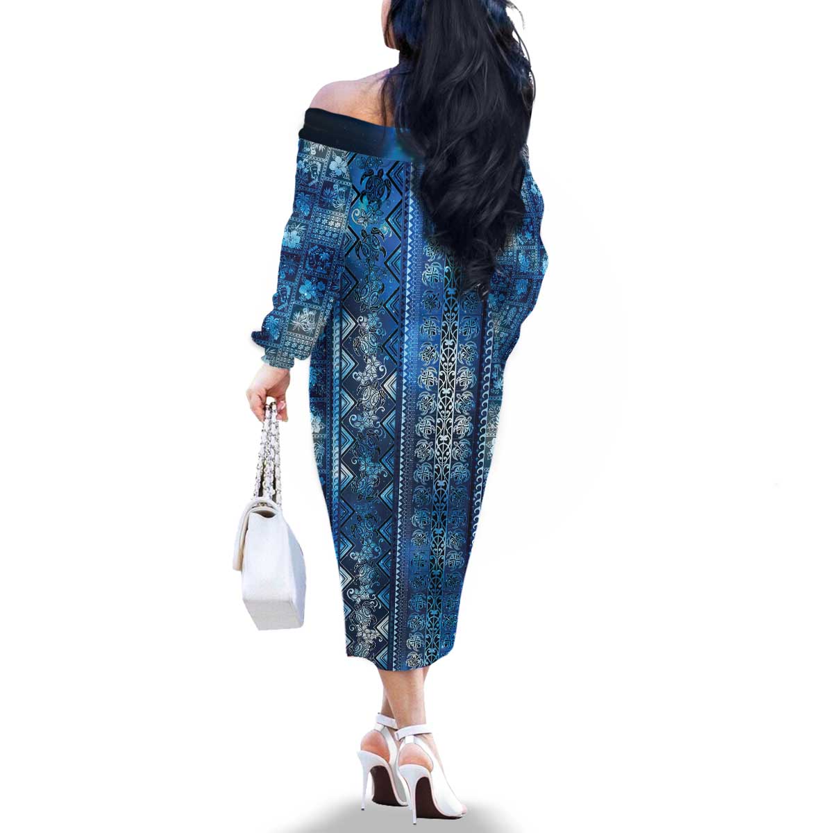 Hawaii Makahiki Turtle Family Matching Off The Shoulder Long Sleeve Dress and Hawaiian Shirt Galaxy Tapa Pattern - Polynesian Pride