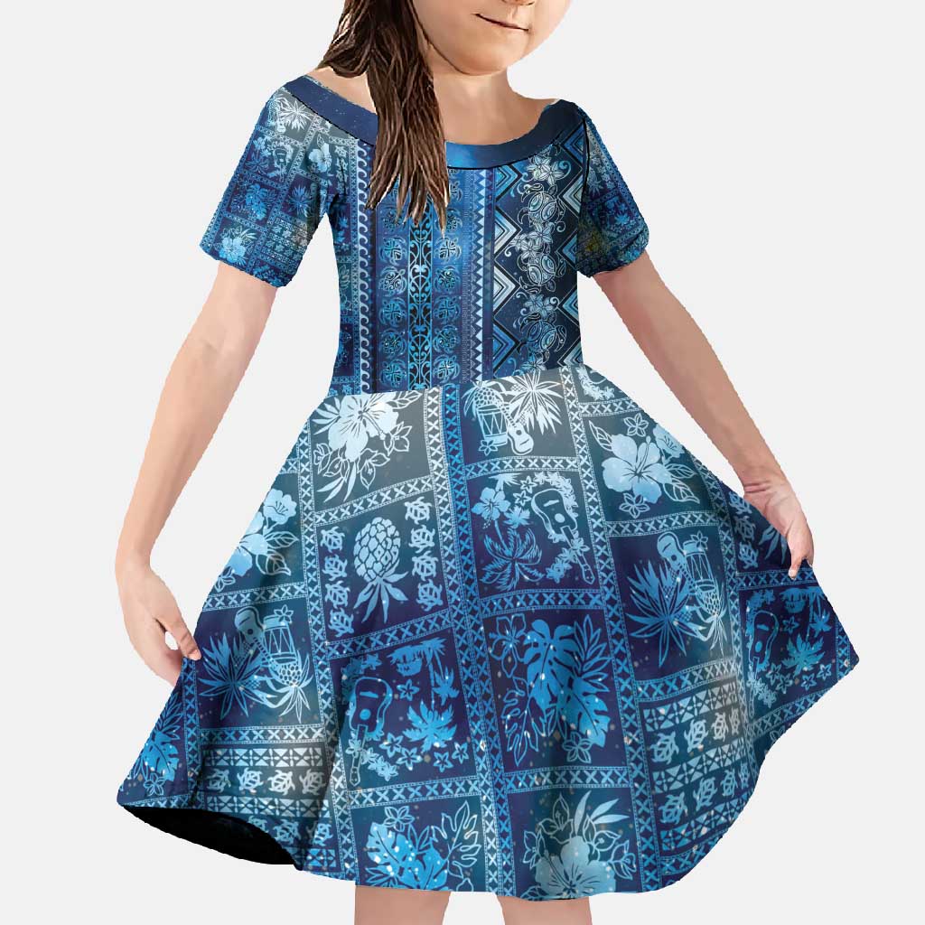 Hawaii Makahiki Turtle Family Matching Off Shoulder Maxi Dress and Hawaiian Shirt Galaxy Tapa Pattern - Polynesian Pride