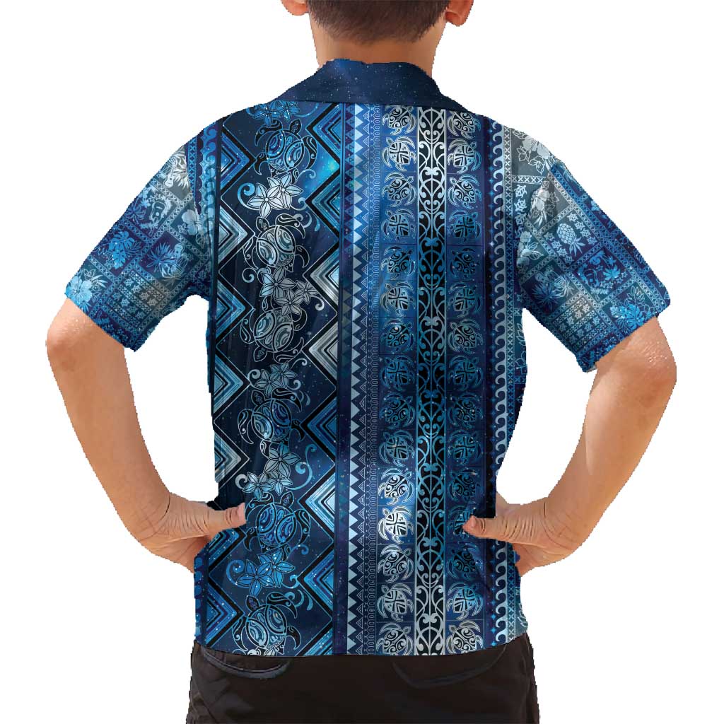 Hawaii Makahiki Turtle Family Matching Off Shoulder Short Dress and Hawaiian Shirt Galaxy Tapa Pattern - Polynesian Pride