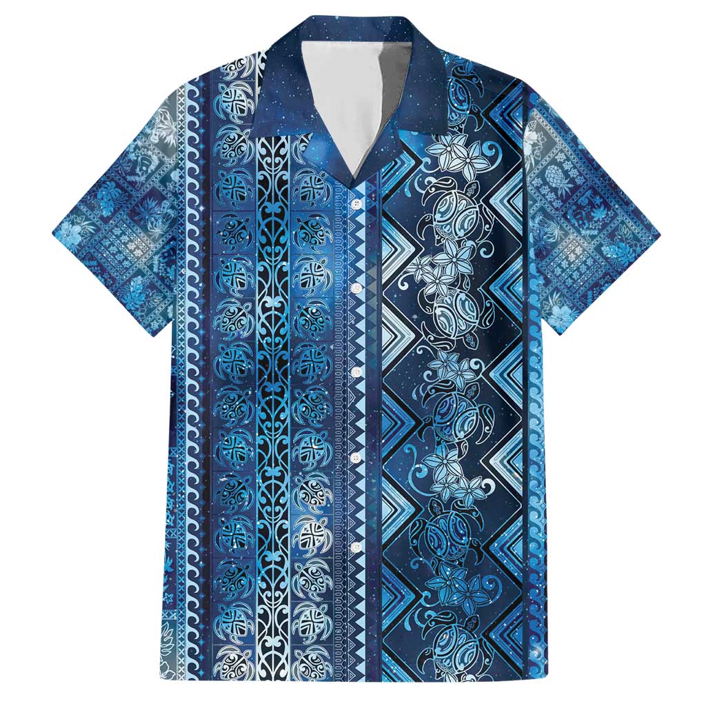Hawaii Makahiki Turtle Family Matching Short Sleeve Bodycon Dress and Hawaiian Shirt Galaxy Tapa Pattern - Polynesian Pride