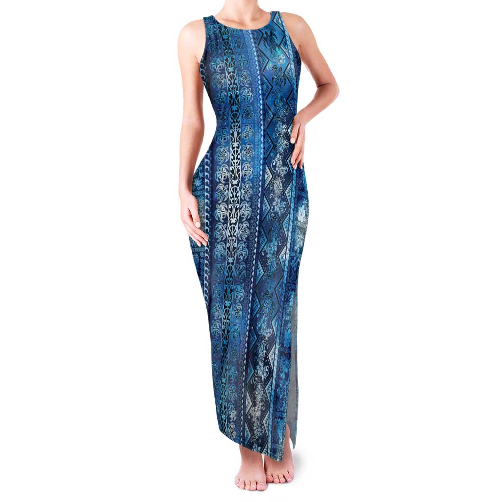 Hawaii Makahiki Turtle Family Matching Tank Maxi Dress and Hawaiian Shirt Galaxy Tapa Pattern - Polynesian Pride