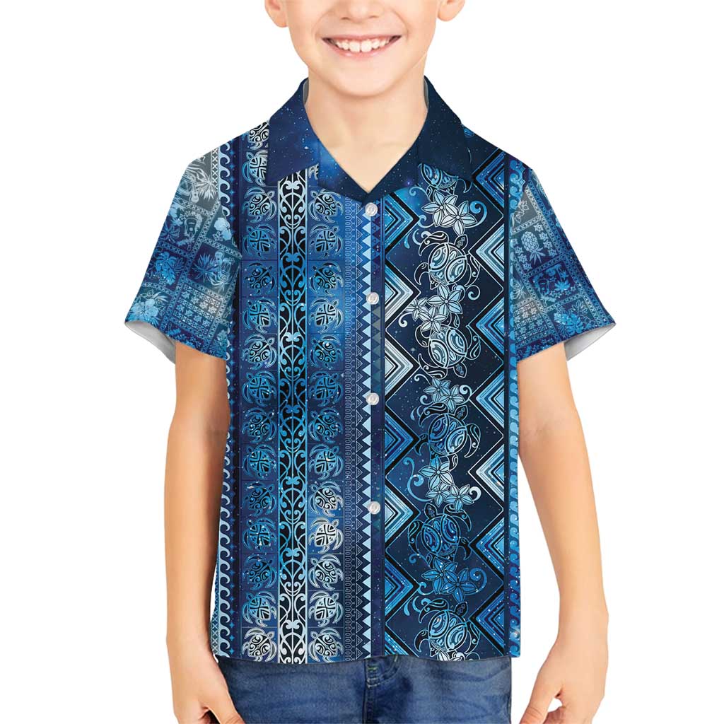 Hawaii Makahiki Turtle Family Matching Tank Maxi Dress and Hawaiian Shirt Galaxy Tapa Pattern - Polynesian Pride