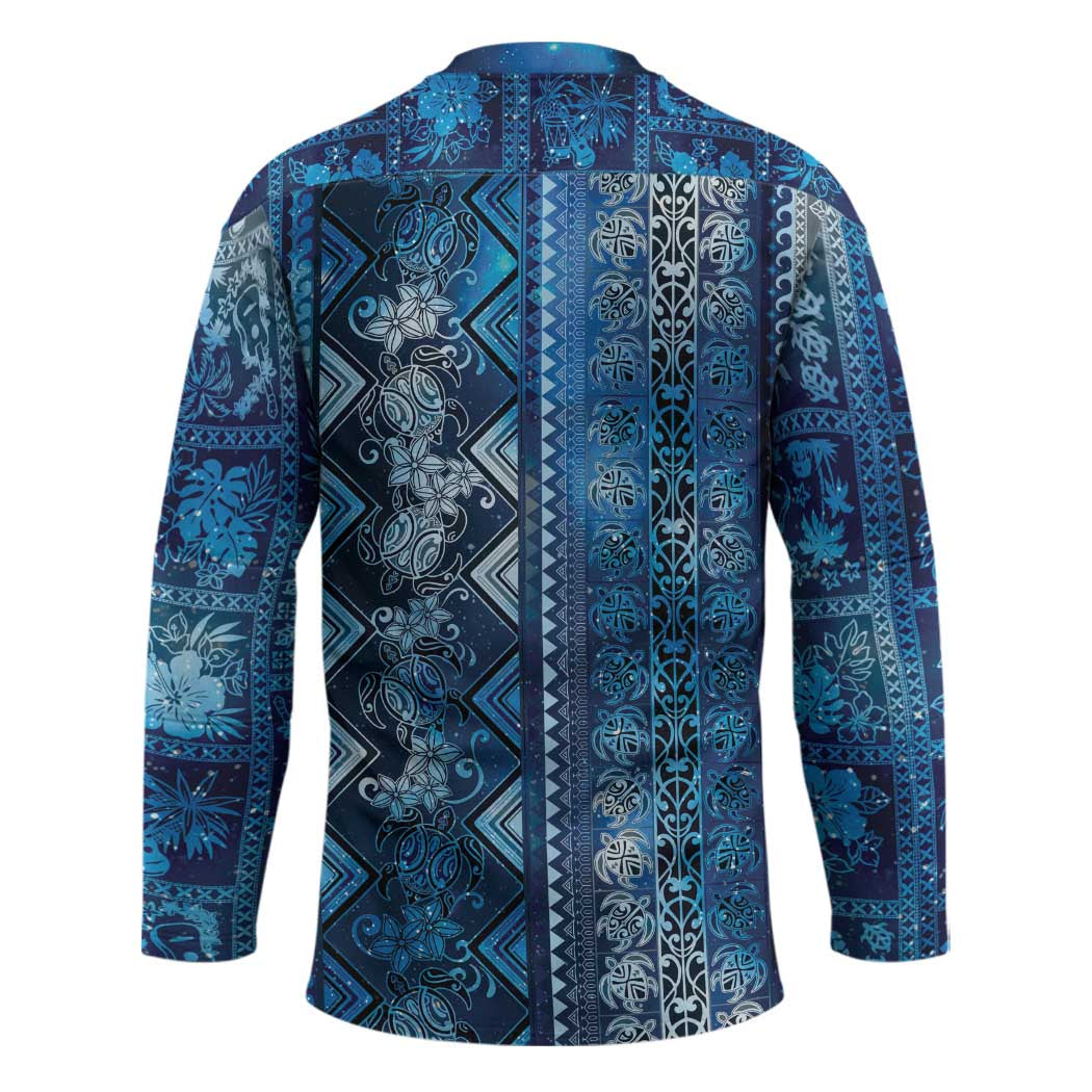 Hawaii Makahiki Turtle Hockey Jersey Galaxy Tapa Pattern - Polynesian Pride