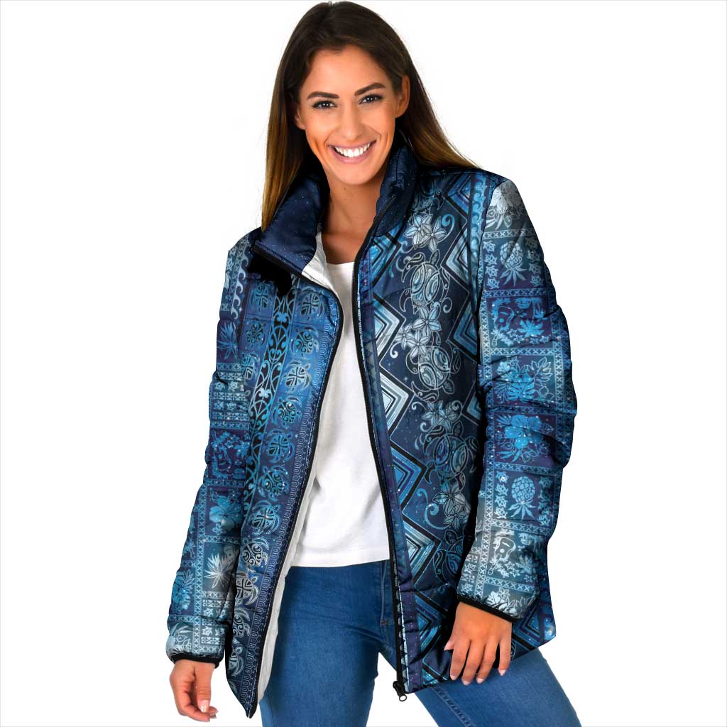 Hawaii Makahiki Turtle Padded Jacket Galaxy Tapa Pattern - Polynesian Pride