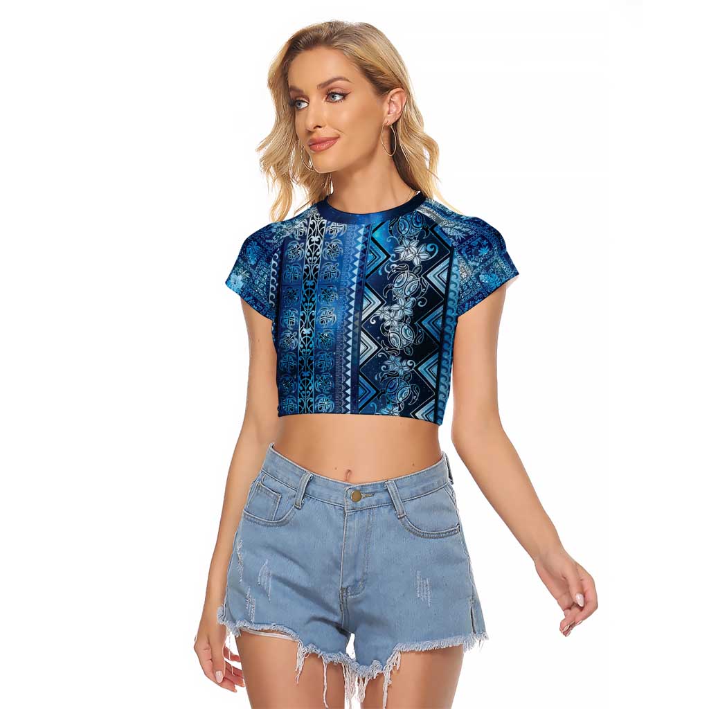 Hawaii Makahiki Turtle Raglan Cropped T Shirt Galaxy Tapa Pattern - Polynesian Pride