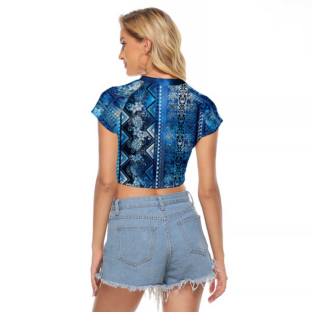 Hawaii Makahiki Turtle Raglan Cropped T Shirt Galaxy Tapa Pattern - Polynesian Pride
