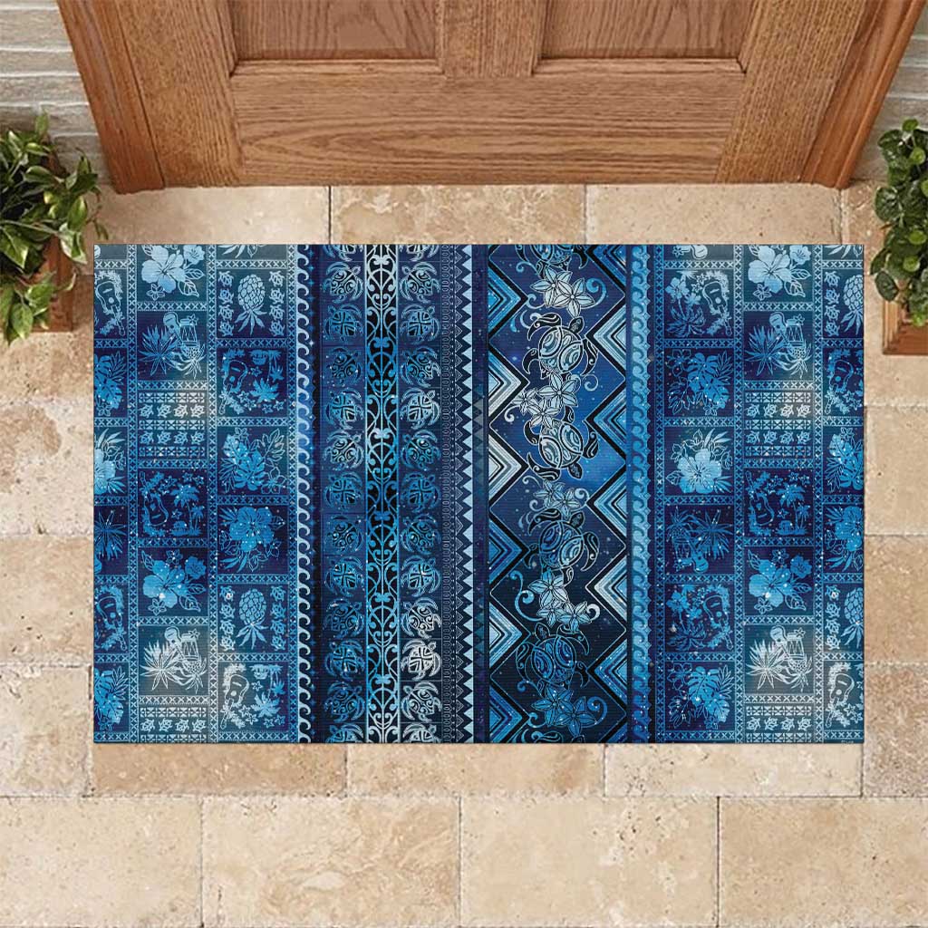 Hawaii Makahiki Turtle Rubber Doormat Galaxy Tapa Pattern - Polynesian Pride