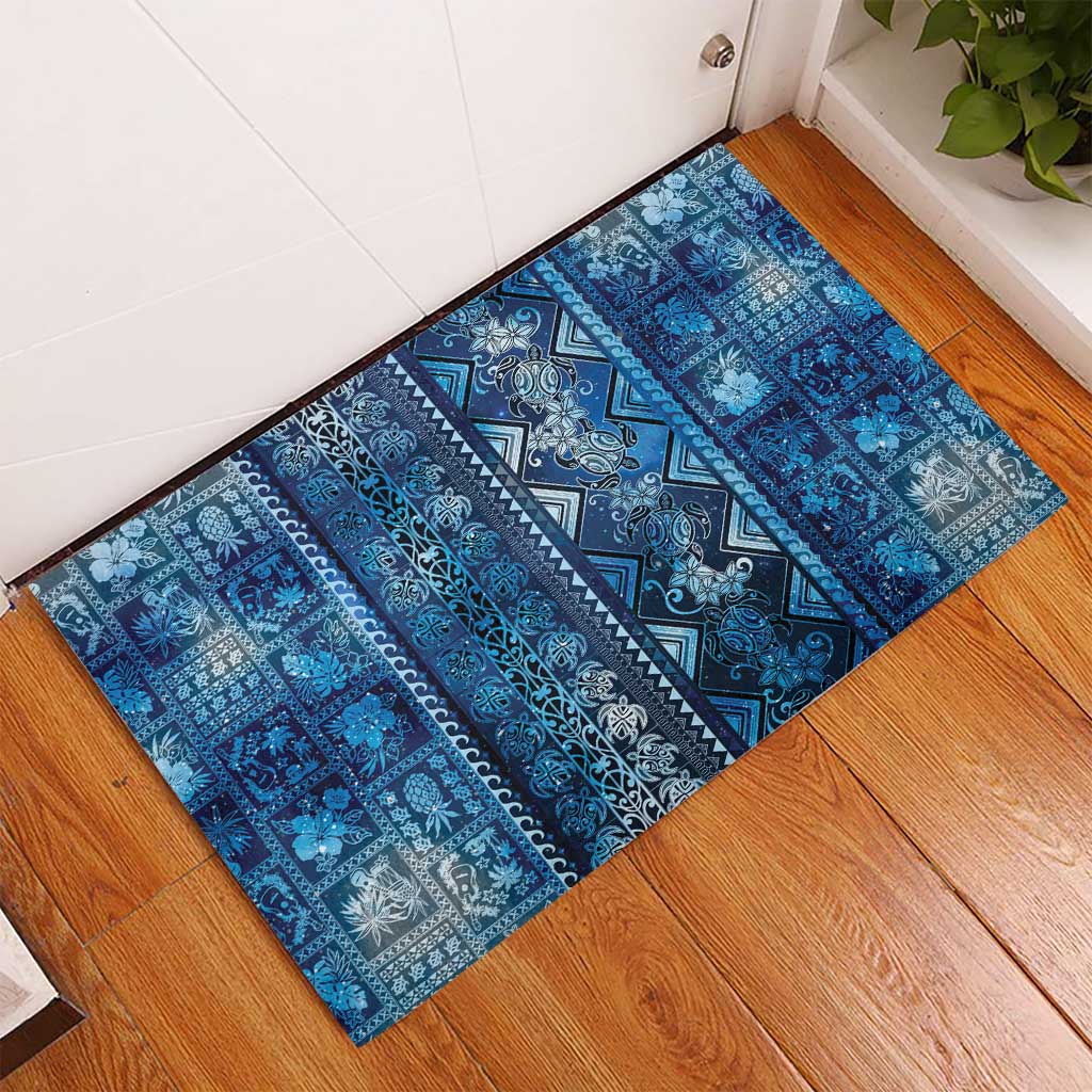 Hawaii Makahiki Turtle Rubber Doormat Galaxy Tapa Pattern - Polynesian Pride