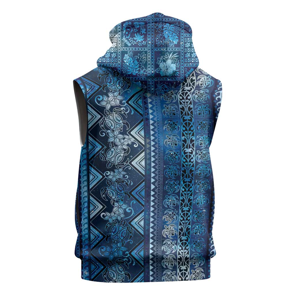 Hawaii Makahiki Turtle Sleeveless Hoodie Galaxy Tapa Pattern - Polynesian Pride