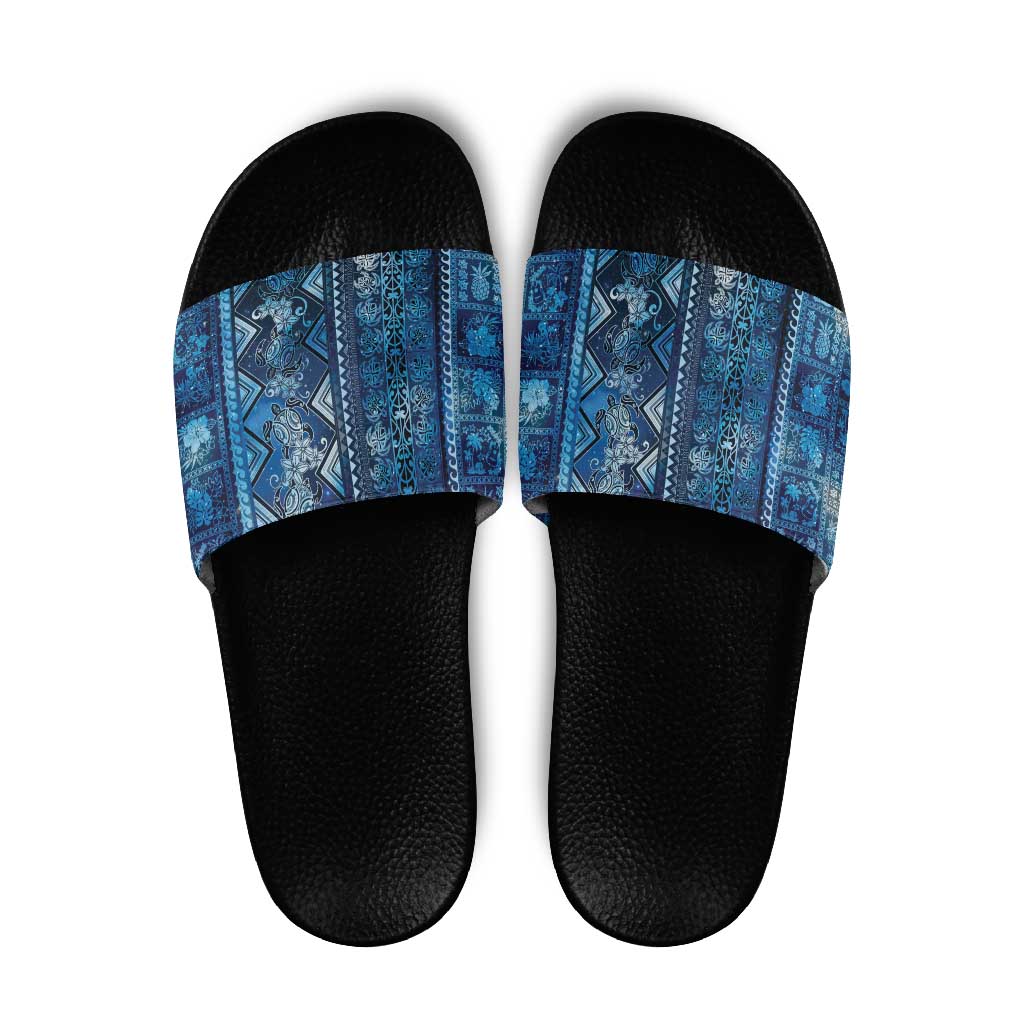 Hawaii Makahiki Turtle Slide Sandals Galaxy Tapa Pattern - Polynesian Pride