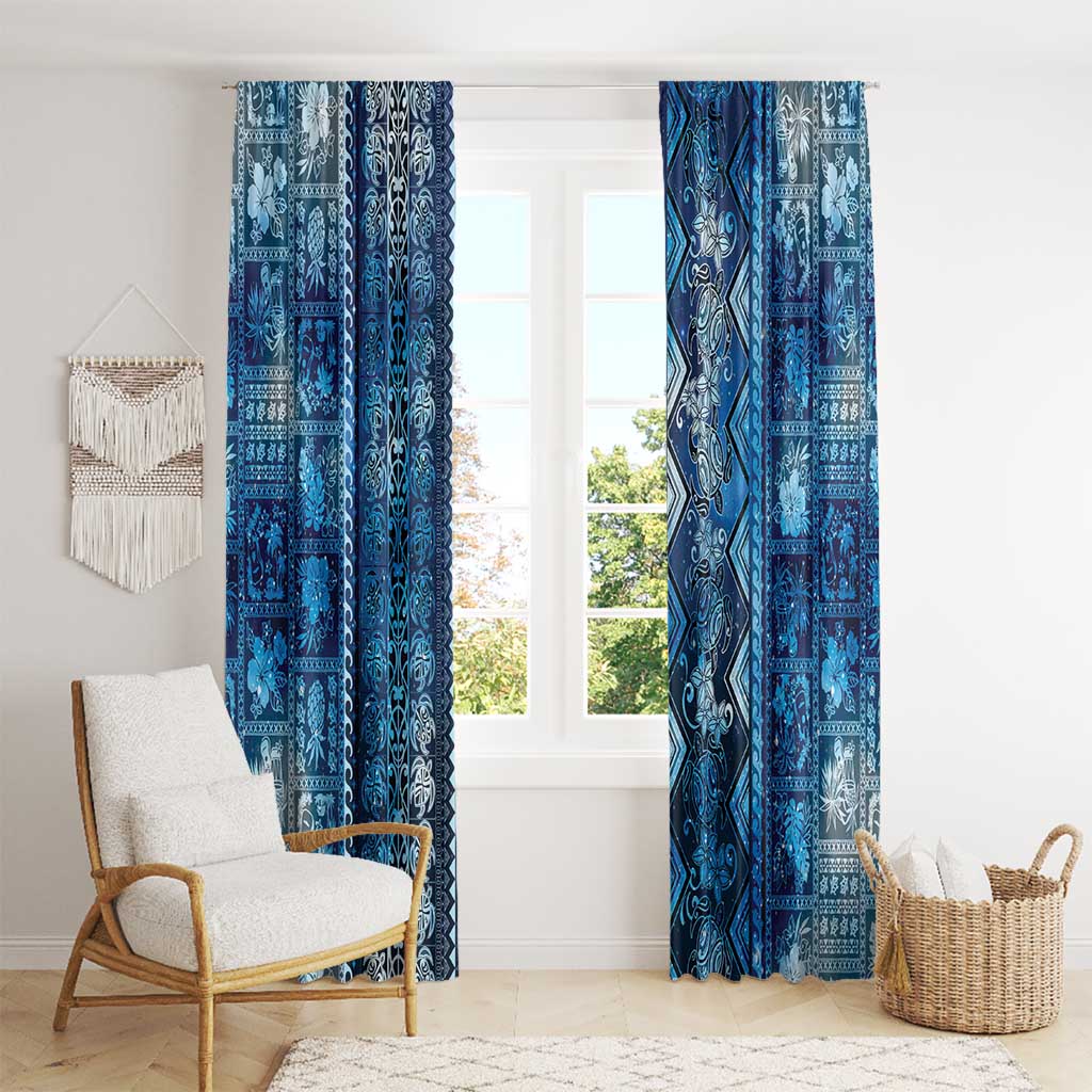 Hawaii Makahiki Turtle Window Curtain Galaxy Tapa Pattern - Polynesian Pride