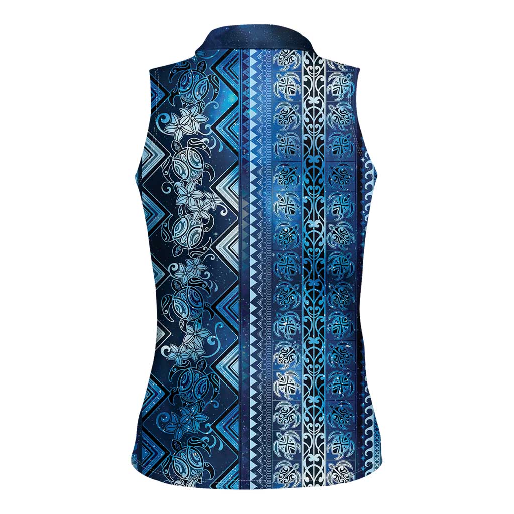 Hawaii Makahiki Turtle Women Sleeveless Polo Shirt Galaxy Tapa Pattern - Polynesian Pride