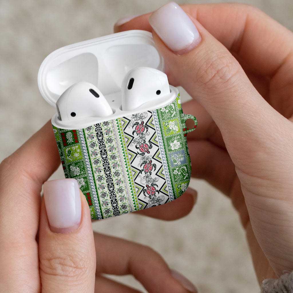 Hawaii Makahiki Turtle AirPods Case Green Tapa Pattern - Polynesian Pride