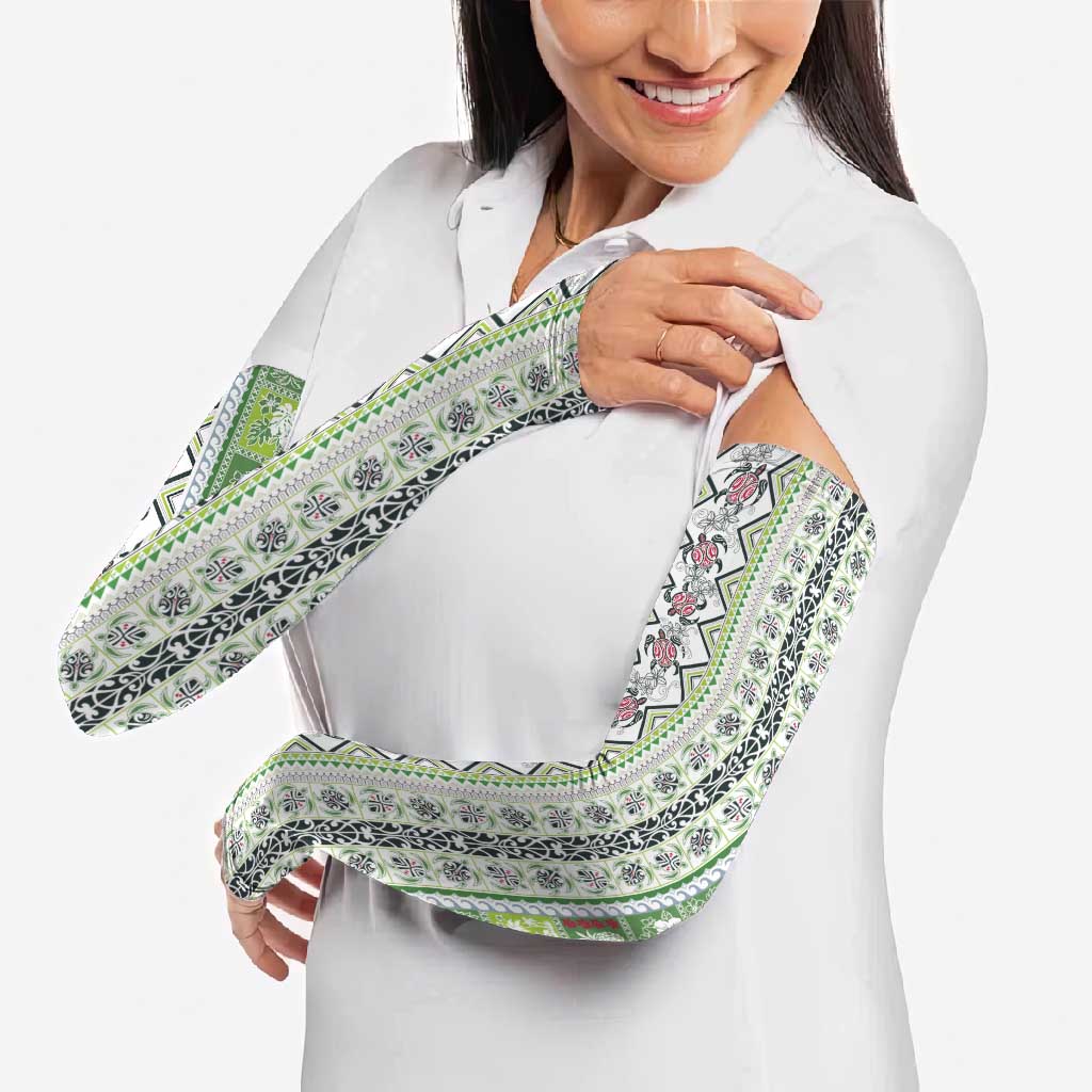 Hawaii Makahiki Turtle Arm Sleeves Green Tapa Pattern - Polynesian Pride