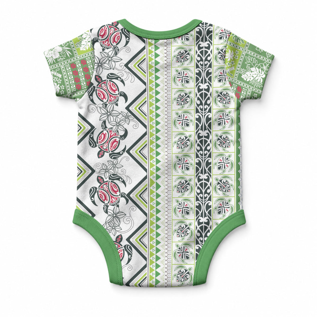 Hawaii Makahiki Turtle Baby Onesie Green Tapa Pattern LT05 - Polynesian Pride