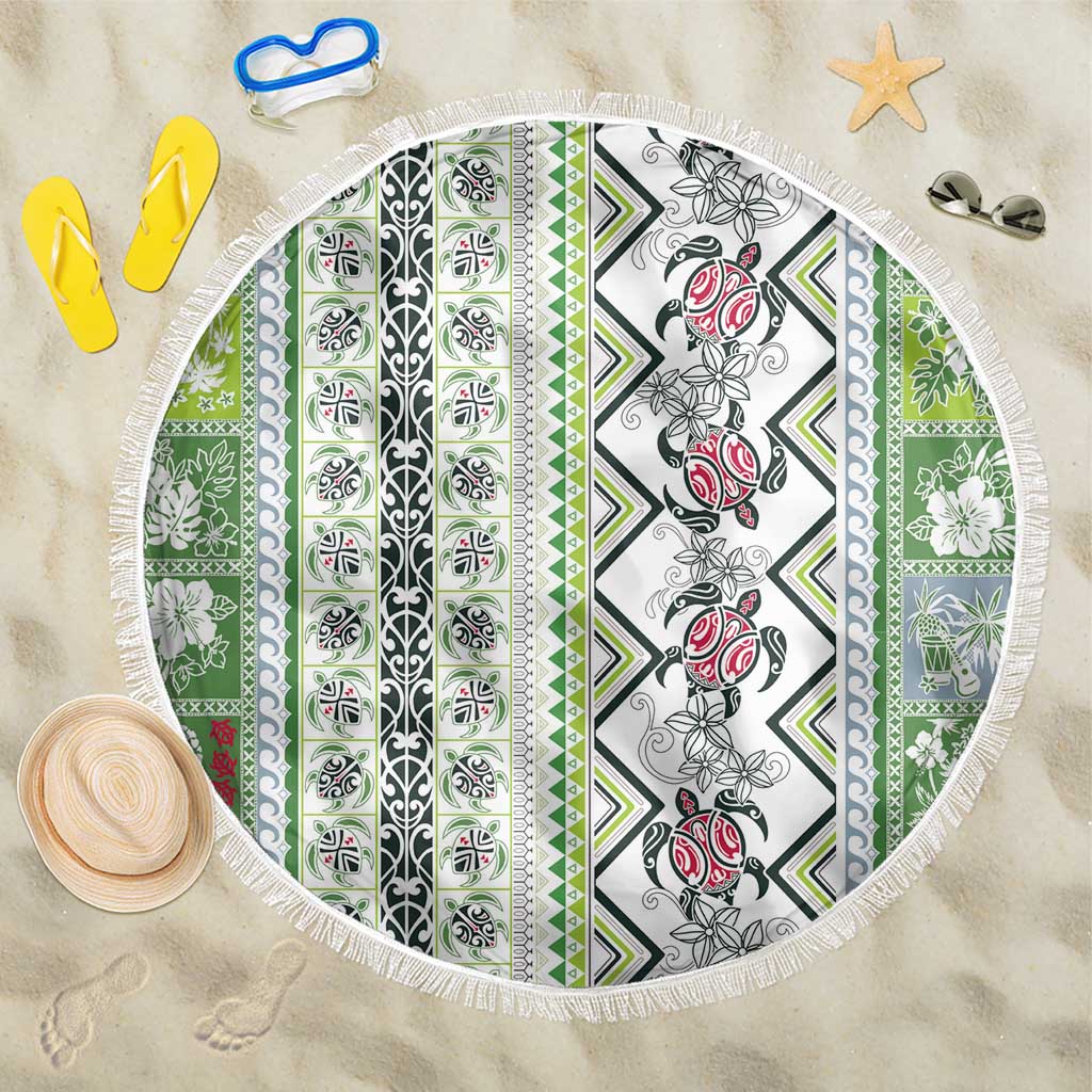 Hawaii Makahiki Turtle Beach Blanket Green Tapa Pattern - Polynesian Pride