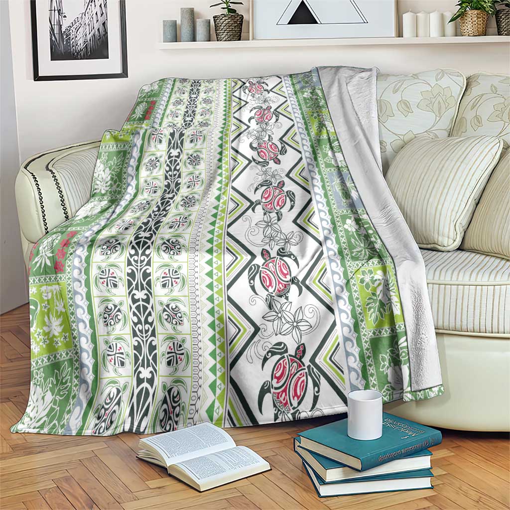 Hawaii Makahiki Turtle Blanket Green Tapa Pattern - Polynesian Pride
