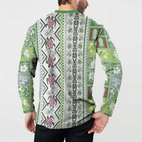 Hawaii Makahiki Turtle Button Sweatshirt Green Tapa Pattern - Polynesian Pride