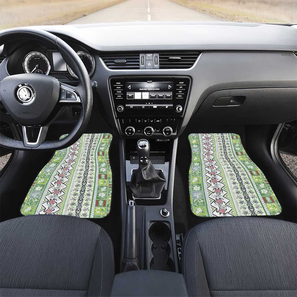Hawaii Makahiki Turtle Car Mats Green Tapa Pattern - Polynesian Pride