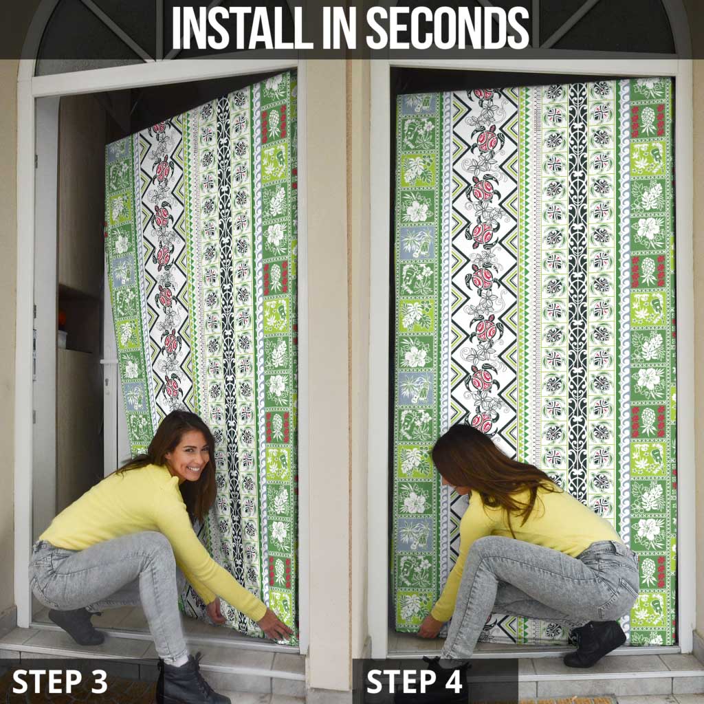 Hawaii Makahiki Turtle Door Cover Green Tapa Pattern - Polynesian Pride
