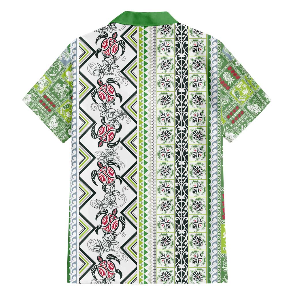 Hawaii Makahiki Turtle Family Matching Off Shoulder Maxi Dress and Hawaiian Shirt Green Tapa Pattern - Polynesian Pride