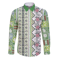 Hawaii Makahiki Turtle Family Matching Off Shoulder Maxi Dress and Hawaiian Shirt Green Tapa Pattern - Polynesian Pride