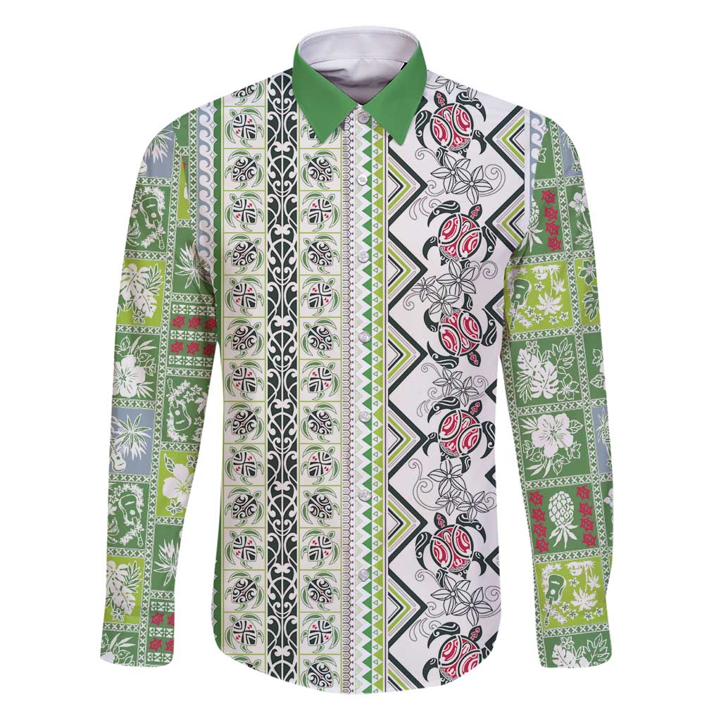 Hawaii Makahiki Turtle Family Matching Puletasi and Hawaiian Shirt Green Tapa Pattern - Polynesian Pride