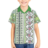 Hawaii Makahiki Turtle Family Matching Puletasi and Hawaiian Shirt Green Tapa Pattern - Polynesian Pride