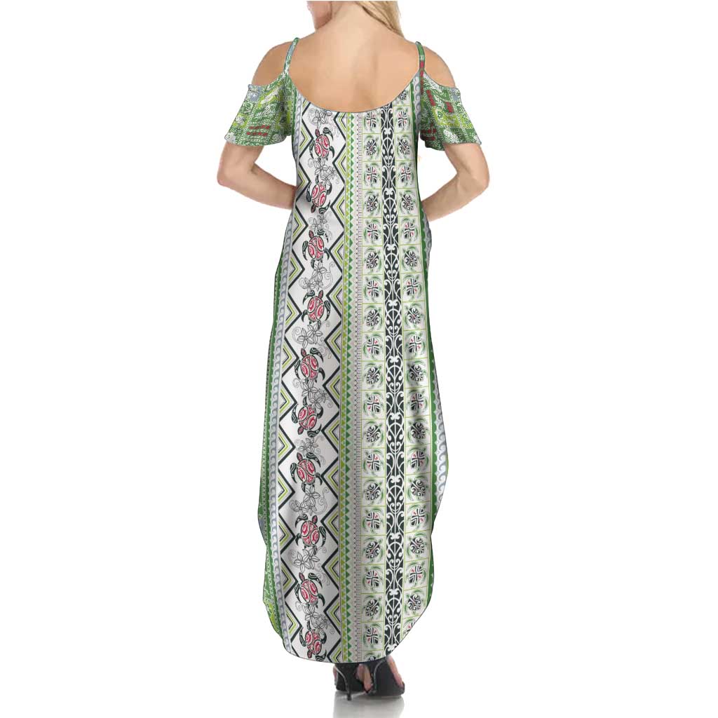 Hawaii Makahiki Turtle Family Matching Summer Maxi Dress and Hawaiian Shirt Green Tapa Pattern - Polynesian Pride