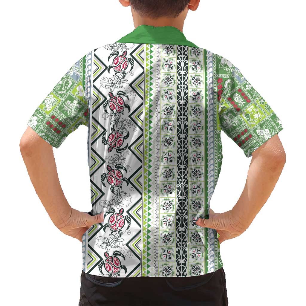 Hawaii Makahiki Turtle Family Matching Tank Maxi Dress and Hawaiian Shirt Green Tapa Pattern - Polynesian Pride
