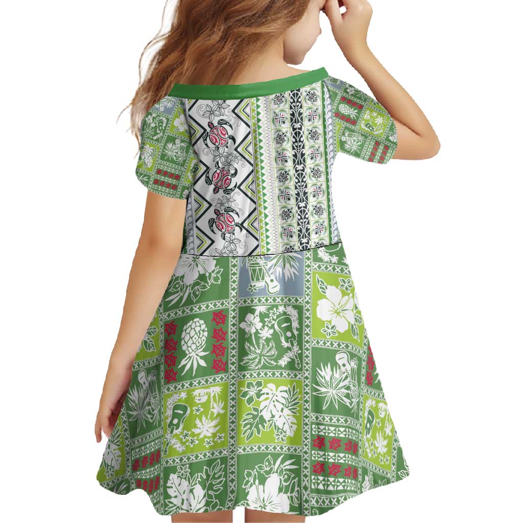 Hawaii Makahiki Turtle Family Matching Tank Maxi Dress and Hawaiian Shirt Green Tapa Pattern - Polynesian Pride