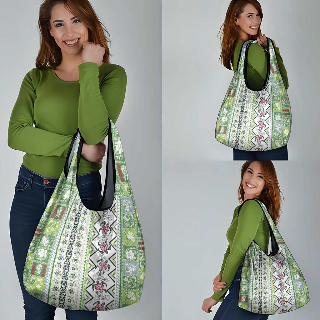 Hawaii Makahiki Turtle Grocery Bag Green Tapa Pattern - Polynesian Pride