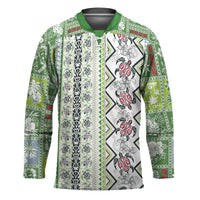 Hawaii Makahiki Turtle Hockey Jersey Green Tapa Pattern - Polynesian Pride