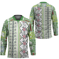 Hawaii Makahiki Turtle Hockey Jersey Green Tapa Pattern - Polynesian Pride