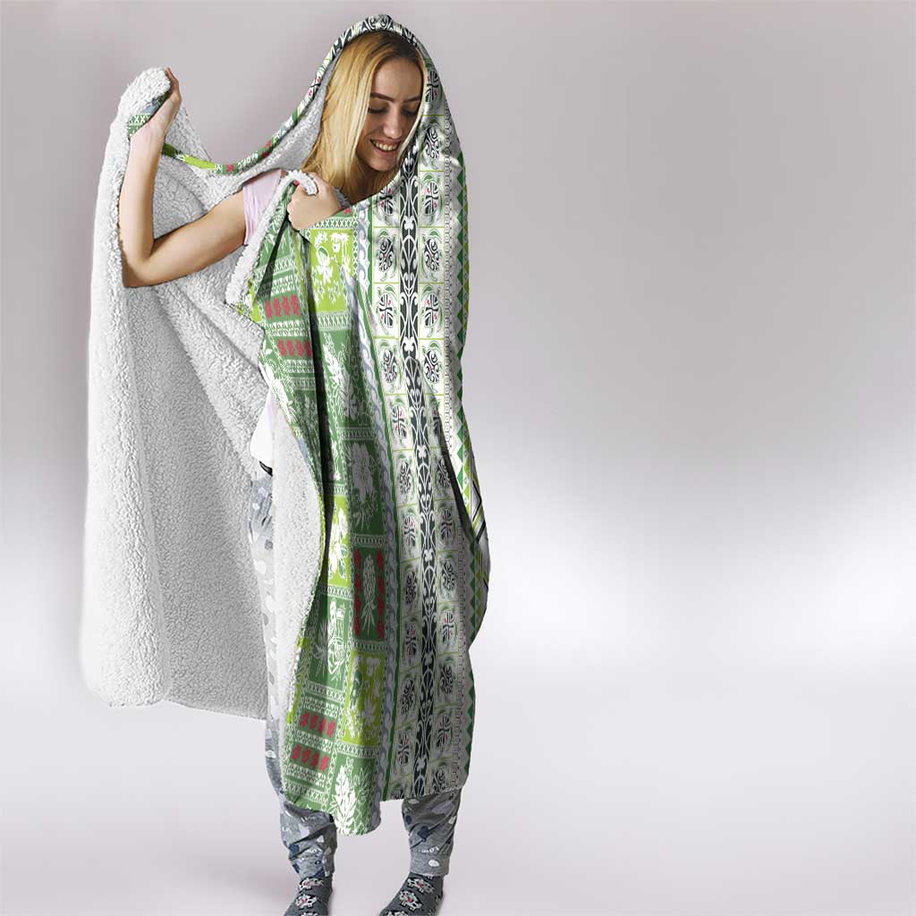 Hawaii Makahiki Turtle Hooded Blanket Green Tapa Pattern - Polynesian Pride