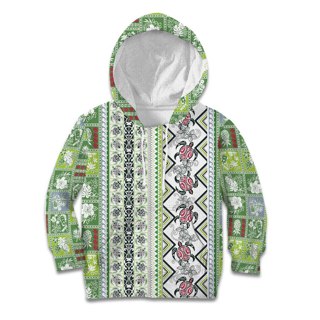 Hawaii Makahiki Turtle Kid Hoodie Green Tapa Pattern - Polynesian Pride