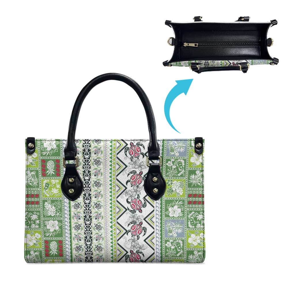 Hawaii Makahiki Turtle Leather Bag Green Tapa Pattern - Polynesian Pride