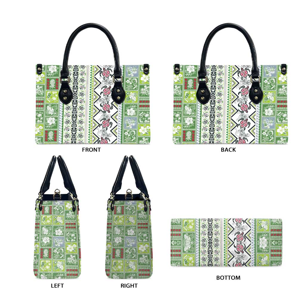 Hawaii Makahiki Turtle Leather Bag Green Tapa Pattern - Polynesian Pride