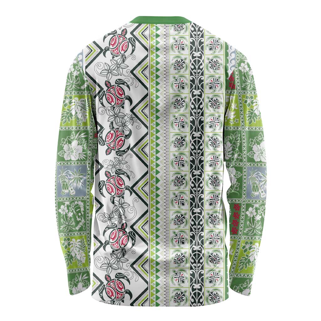Hawaii Makahiki Turtle Long Sleeve Shirt Green Tapa Pattern - Polynesian Pride
