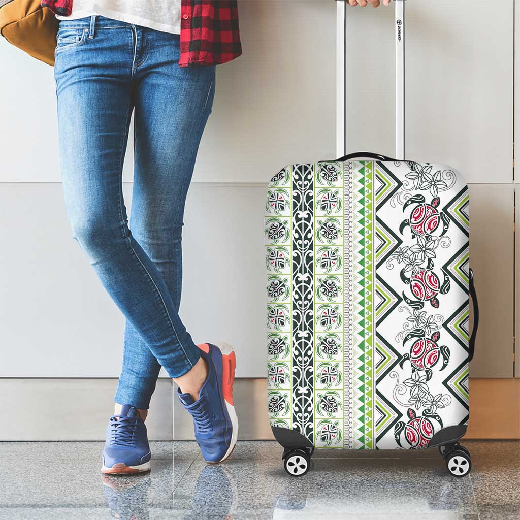 Hawaii Makahiki Turtle Luggage Cover Green Tapa Pattern - Polynesian Pride