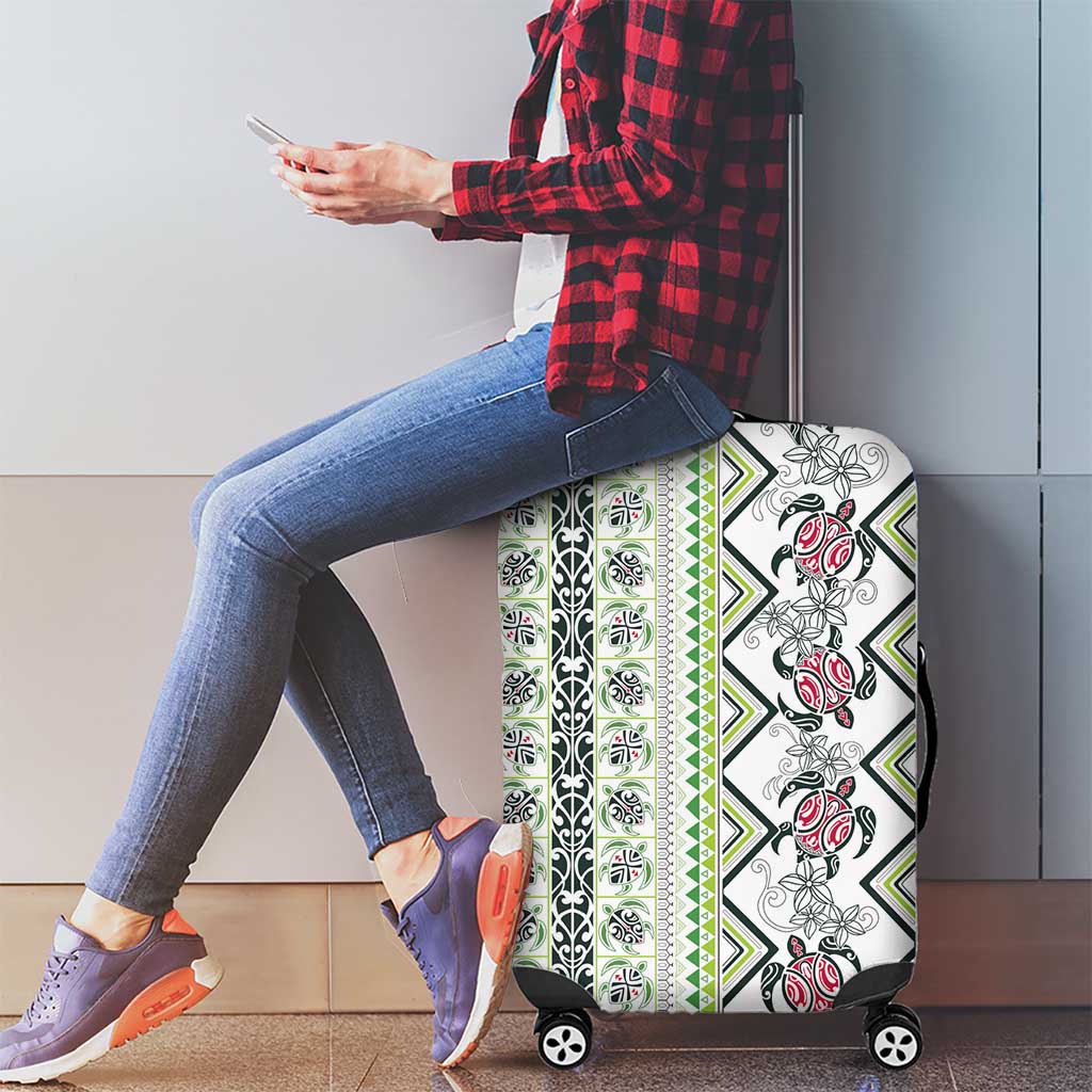Hawaii Makahiki Turtle Luggage Cover Green Tapa Pattern - Polynesian Pride