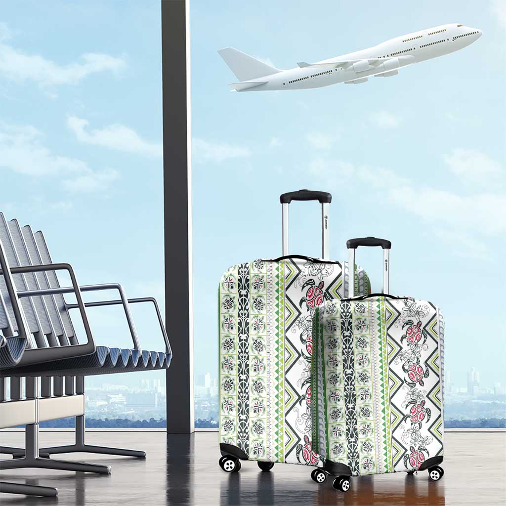 Hawaii Makahiki Turtle Luggage Cover Green Tapa Pattern - Polynesian Pride