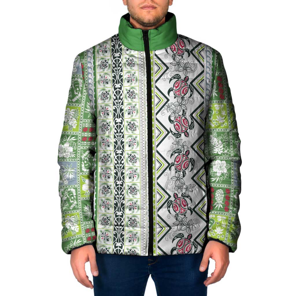Hawaii Makahiki Turtle Padded Jacket Green Tapa Pattern - Polynesian Pride