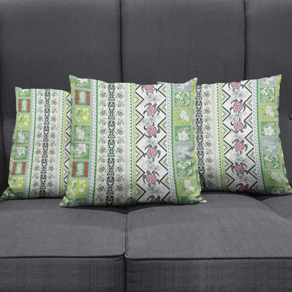 Hawaii Makahiki Turtle Pillow Cover Green Tapa Pattern - Polynesian Pride