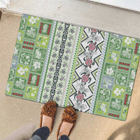 Hawaii Makahiki Turtle Rubber Doormat Green Tapa Pattern - Polynesian Pride