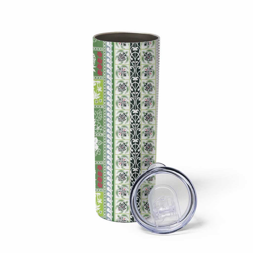 Hawaii Makahiki Turtle Skinny Tumbler Green Tapa Pattern - Polynesian Pride