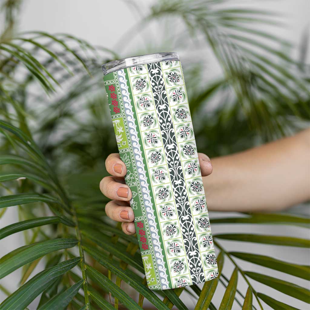 Hawaii Makahiki Turtle Skinny Tumbler Green Tapa Pattern - Polynesian Pride