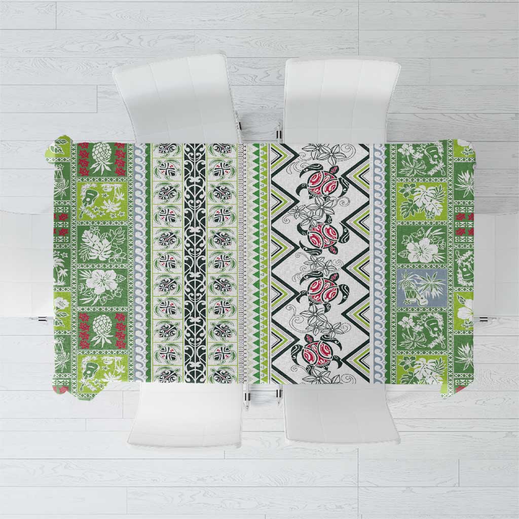Hawaii Makahiki Turtle Tablecloth Green Tapa Pattern - Polynesian Pride