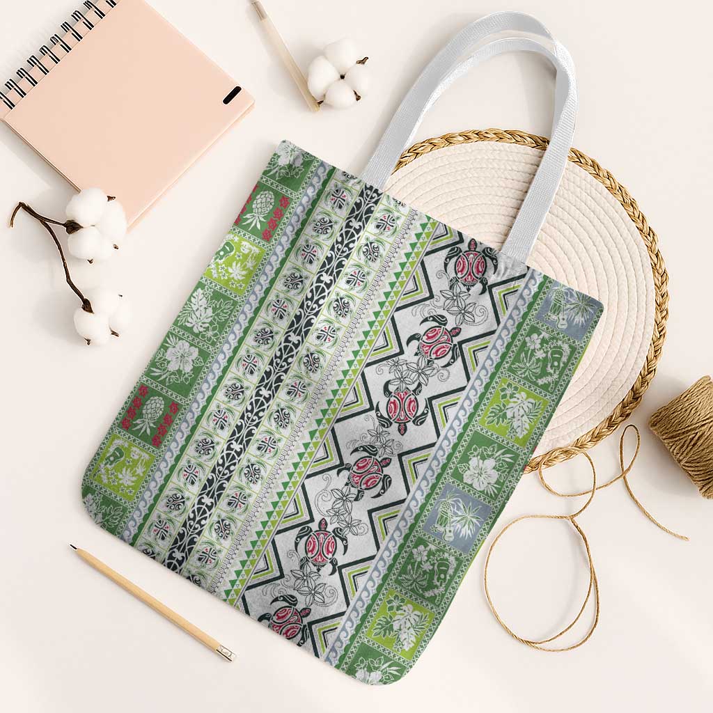 Hawaii Makahiki Turtle Tote Bag Green Tapa Pattern - Polynesian Pride