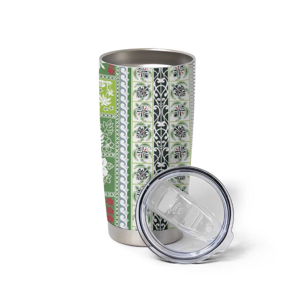 Hawaii Makahiki Turtle Tumbler Cup Green Tapa Pattern - Polynesian Pride